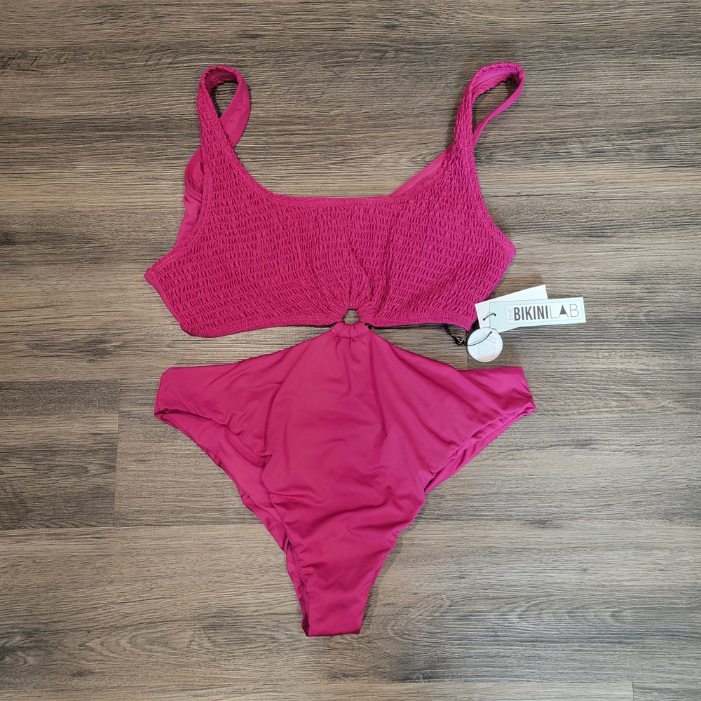 The Bikini Lab Smocked Ring‎ Bikini Set Skimpy Coverage Fuchsia